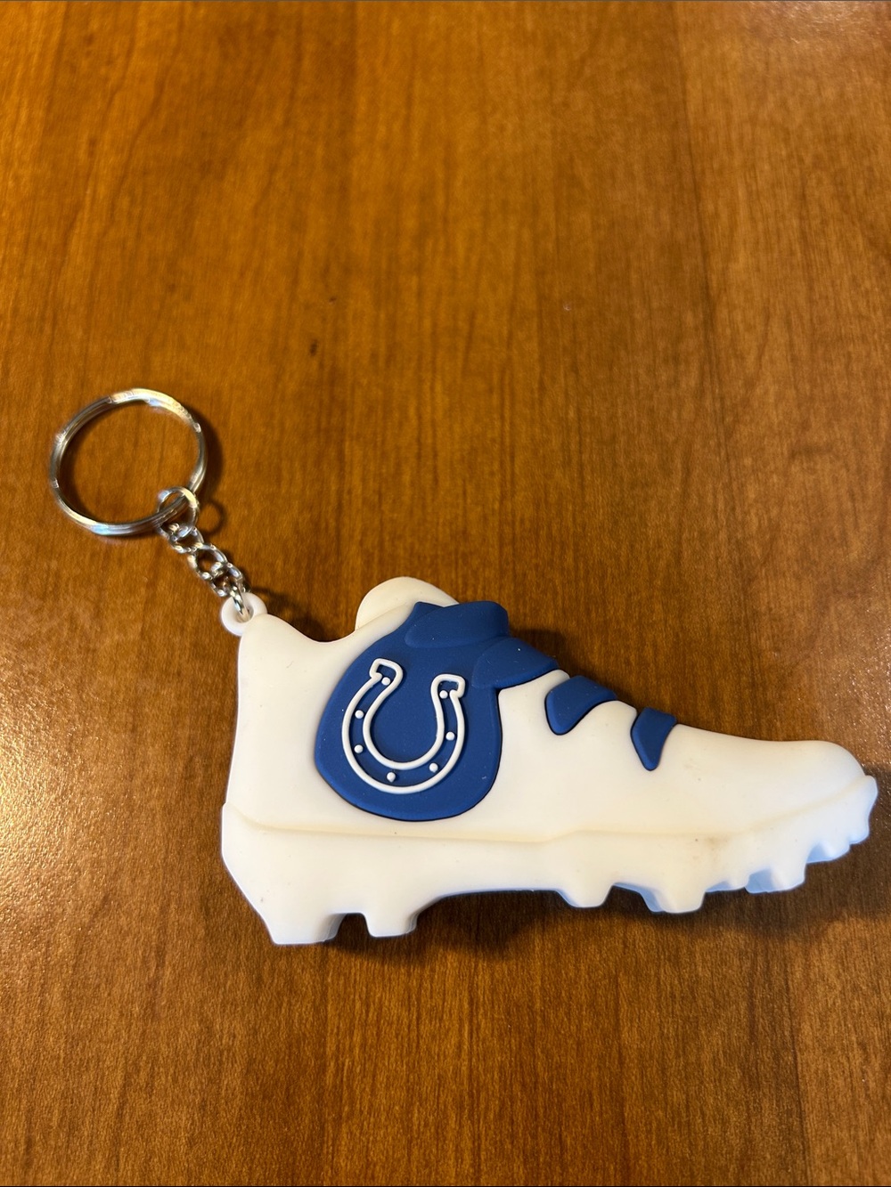 Colts Football Cleat Keychain in White and Royal Blue
